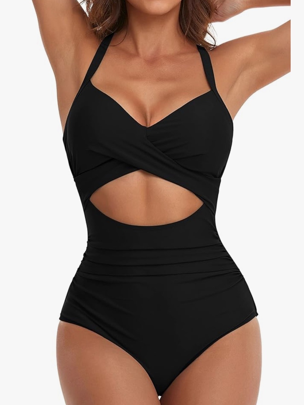 NEW Eomenie Women's One Piece Swimsuit Tummy Control Cutout Wrap Tie Back Medium